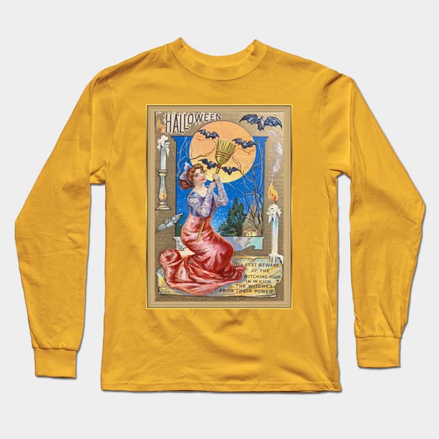 Vintage Look Halloween Witching Hour Girl Long Sleeve T-Shirt by numpdog